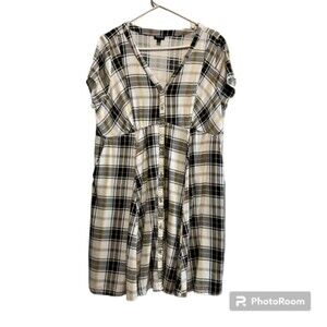 Torrid Womens Black Plaid V-Neck Short Sleeve Challis Shirt Dress W Pockets Sz 1